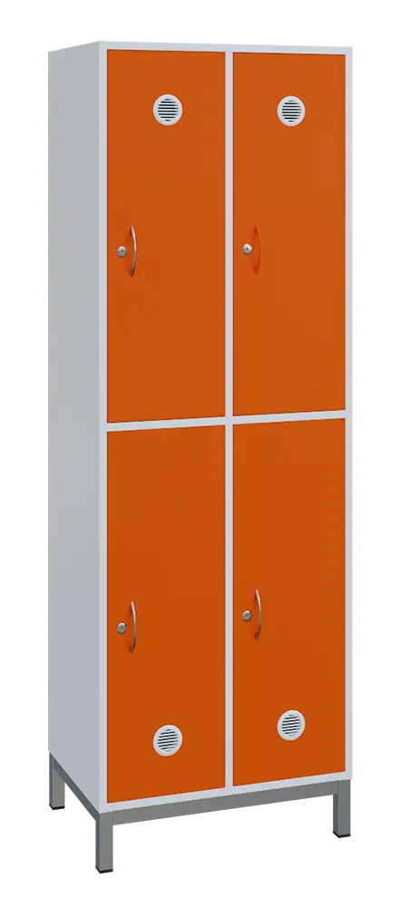 SBS-2222 šatní skříň 4-boxová, 1800x600x400 mm, kovové nohy, korpus bílý, dvířka pomeranč